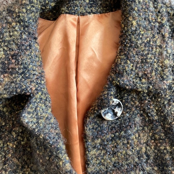 Vintage Textured Wool Blend Coat Women's Longline Button Front Green Brown - Picture 3 of 7